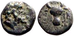 Ancient Coins - Troas, Lamponeia AE9 Dionysos / Bull's head facing