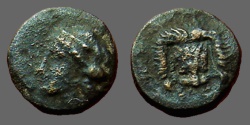 Ancient Coins - Bruttium, Rhegion. Æ11  Facing lion head / Apollo left