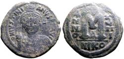 Ancient Coins - Justinian I AE33.5 Follis.  Nikomedia  year 18