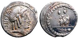Ancient Coins - Roman Republic. M. Fonteius Denarius.  Cupid seated on goat