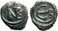 Ancient Coins - Justin II AE Pentanummium, Monogram. B officina Constantinople