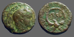 Ancient Coins - Elagabalus AE22, Samaria, Caesarea, Eagle supports wreath
