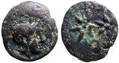 Ancient Coins - Mysia, Pergamon AE10 helmeted Athena / 2 radiate stars