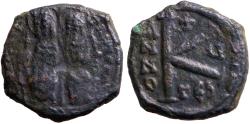 Ancient Coins - Justin II & Sophia AE18 1/2 follis year 5. Thessalonica