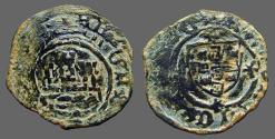 World Coins - Portugal, Alfonso V AE18 Ceitil. Castle, waves below / Coat of Arms.  1438-1481 AD.