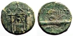 Ancient Coins - Perge, Pamphylia AE15 Cult statue of Artemis in temple / bow & quiver