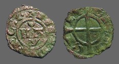 World Coins - Italy, Sicily. Manfred von Hohenstaufen bi denaro. Cross pattee 1258-1266 AD.
