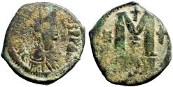 Ancient Coins - Justin I AE28 Follis.  Constantinople.  2 cross, 1 star