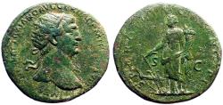 Ancient Coins - Trajan AE28 Dupondius. Fortuna w. rudder & galley prow. Rome