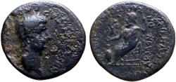 Ancient Coins - Nero AE18 Phrygia, Akmoneia. Zeus seated on throne