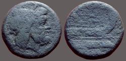 Ancient Coins - Roman Republic, Anonymous AE25 Semis.  Hd of Saturn / Galley Prow