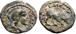 Ancient Coins - Caria, Trapezopolis AE15 Pseudo-autonomous. Athena / Bull