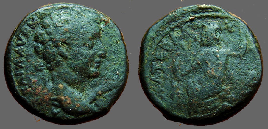 Commodus AE21 Zeus seated left w. thunderbolt & scepter, Cyrrus, Syria