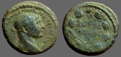 Ancient Coins - Trajan AE18 Chalkis, Syria.  City name in wreath