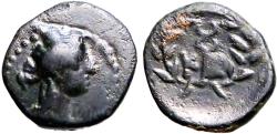 Ancient Coins - Caria, Keramos or Keraitai, Pisidia AE16 Tyche / Wreath
