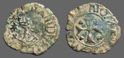 World Coins - Fernando II of Navarra billon dinero. Crowned 'F' / Short Cross   1513-1516 AD. 