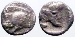 Ancient Coins - Mysia, Kyzikos. AR6 Hemiobol.  Boar / Lion within incuse square