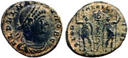 Ancient Coins - Delmatius AE16 GLORIA EXERCITVS. 2 soldiers, 1 Standard