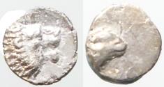 Ancient Coins - Caria, uncertain mint AR6 Tetartemorion.  Ram / Lion
