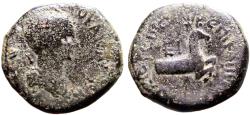 Ancient Coins - Lydia, Hierocaesarea AE15 Artemis / forepart Stag