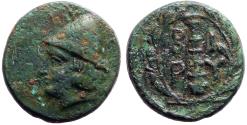 Ancient Coins - Troas, Birytis AE17 Kabeiros w. pileos / Club in wreath
