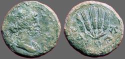 Ancient Coins - Lydia, Nysa. Pseudo-autonomous AE17 Tyche / bundle of 5 grain ears