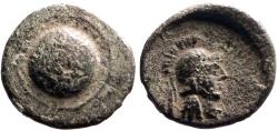 Ancient Coins - Pamphylia, Aspendos AE13 Athena / Shield w. monogram