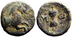Ancient Coins - Pamphylia, Aspendus AE16 Forepart horse w. eagle countermark / Sling