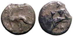 Ancient Coins - Cilicia, Tarsos AR8 Obol Baaltars seated / Lion