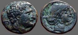 Ancient Coins - Thessaly, Phalanna Æ19 Dichalkon Youthful male head r. / Hd of nymph
