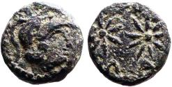 Ancient Coins - Mysia, Pergamon AE11 helmeted Athena / two stars