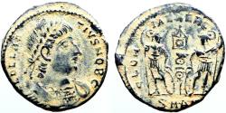 Ancient Coins - Delmatius AE16 GLORIA EXERCITVS  2 soldiers, 1 Standard.  Antioch