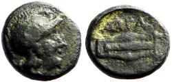 Ancient Coins - Aiolis, Aigai AE10 Helmeted Athena / Lyre