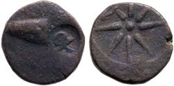 Ancient Coins - Pontos, Uncertain, Amisos? AE14 Quiver w. helmet countermark / Star & bow