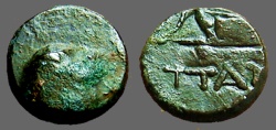 Ancient Coins - Pantikapaion. Tauric Chersonessos. AE12  Male Hd. / Bow in quiver PAN  