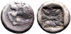 Ancient Coins - Ionia, Miletos AR diobol. Lion / incuse Stellate pattern