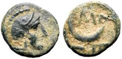 Ancient Coins - Troas, Sigeion AE10 Helmeted Athena / Crescent