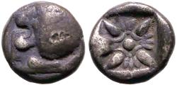 Ancient Coins - Ionia, Miletos AR diobol. Lion / incuse Stellate pattern