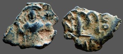 Ancient Coins - Constans II AE19 Follis Constans stg w. globus cruciger & staff w. cross.  Constantinople