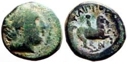 Ancient Coins - Mascedon. Philip II AE16 Hd of Apollo / young male horseback