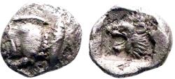 Ancient Coins - Mysia. Kyzikos AR7 Hemiobol.  Boar / Lion