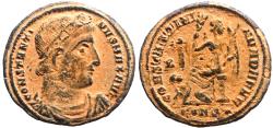 Ancient Coins - Constantine AE20 Follis. Victory seated left on cippus. Constantinople