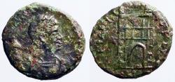 Ancient Coins - Valentinian II AE4 Campgate.  Thessalonica