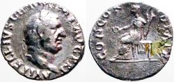 Ancient Coins - Vitellius AR Denarius. Concordia seated left on throne.  Rome