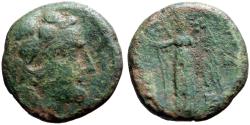 Ancient Coins - Lysimachia, Thrace AE17 Herakles in lion scalp / Nike