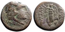 Ancient Coins - Lysimachia, Thrace AE17 Herakles in lion scalp / Nike