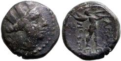 Ancient Coins - Phrygia, Apameia AE14 Turreted Tyche / Marsyas playing aulos