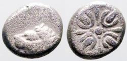 Ancient Coins - Ionia, Miletos AR diobol. Lion / incuse Stellate pattern