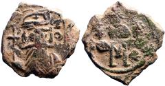 Ancient Coins - Constans II w. Constantine IV, Heraclius, & Tiberius AE24 Follis