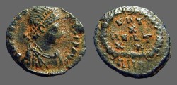 Ancient Coins - Theodosius I AE4 VOT/X/MVLT/XX. Antioch, Turkey 